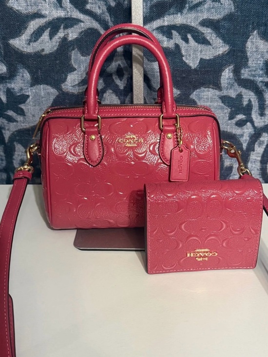 Coach Handbags - Coach Pink Embossed Mini Rowan Set